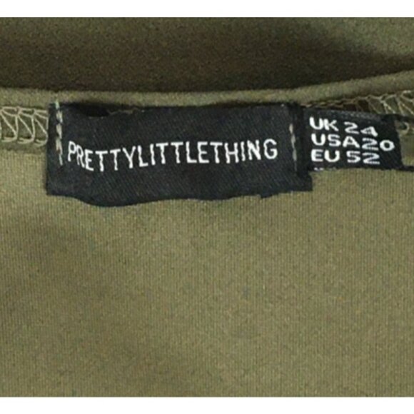PrettyLittleThing Dress Women Size 24 Olive Green V neck Long Sleeves New w Tags - Picture 5 of 14
